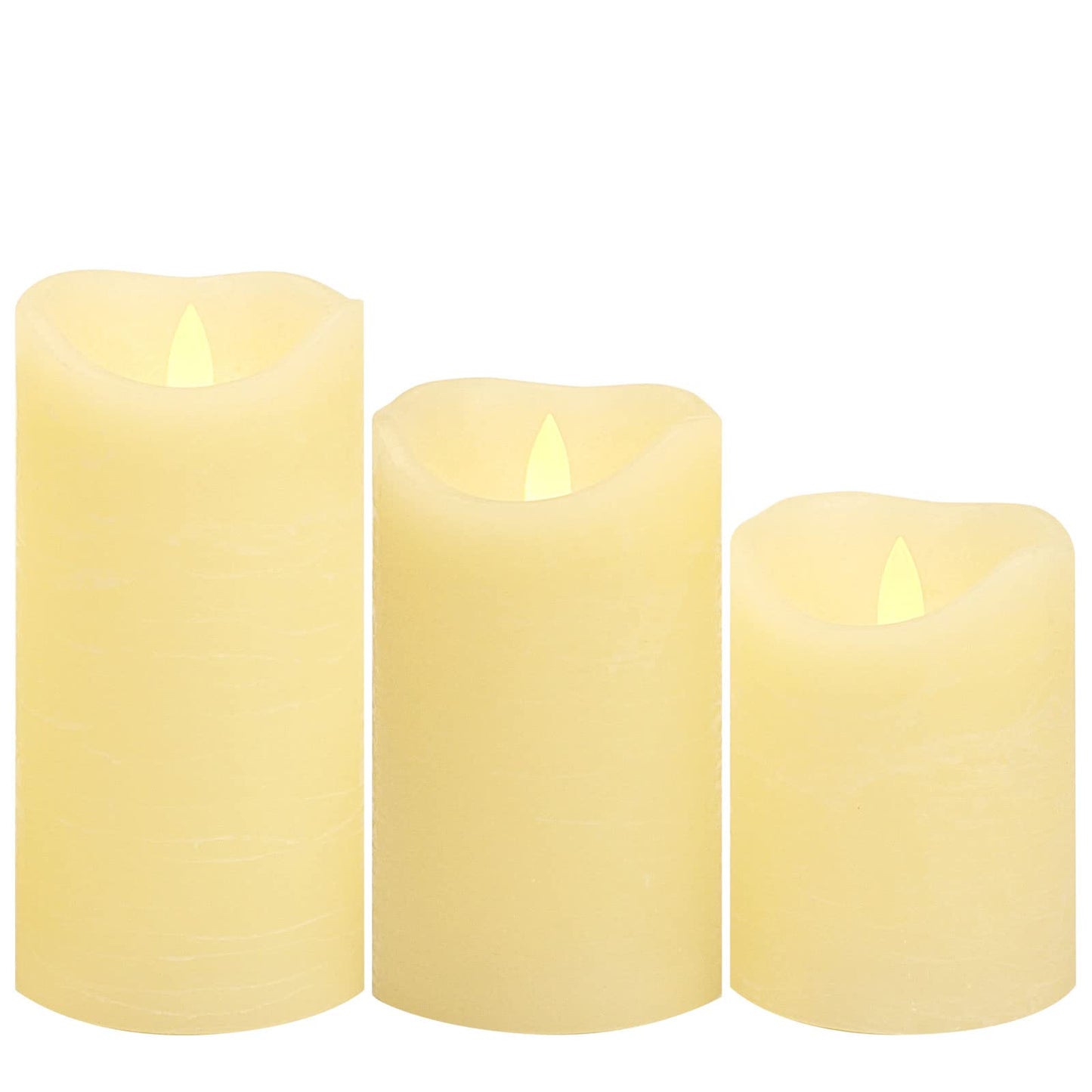 CANDLE CHOICE Battery Operated Flameless Candles with Timer Real Wax Realistic Flickering Electric LED Pillars Automatic Built-in Daily Cycle Timer 6-Hour on 18-Hour Off Set of 3 Rustic Texture Ivory