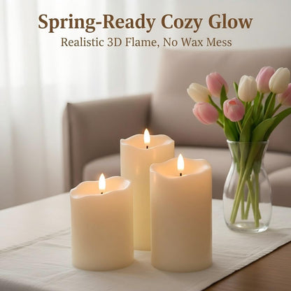 ANGELLOONG Flickering Flameless Candles, Realistic Battery Operated Candles with Remote and Timer, Set of 3 LED Candles for Room Fall Home Wedding Decor Centerpieces Table Party Valentines Decorations