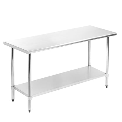 FDW Stainless Steel Table for Prep & Work 24 x 60 Inches, Commercial Heavy Duty Table with Undershelf and Adjustable Legs Food Prep Worktable for Restaurant, Kitchen