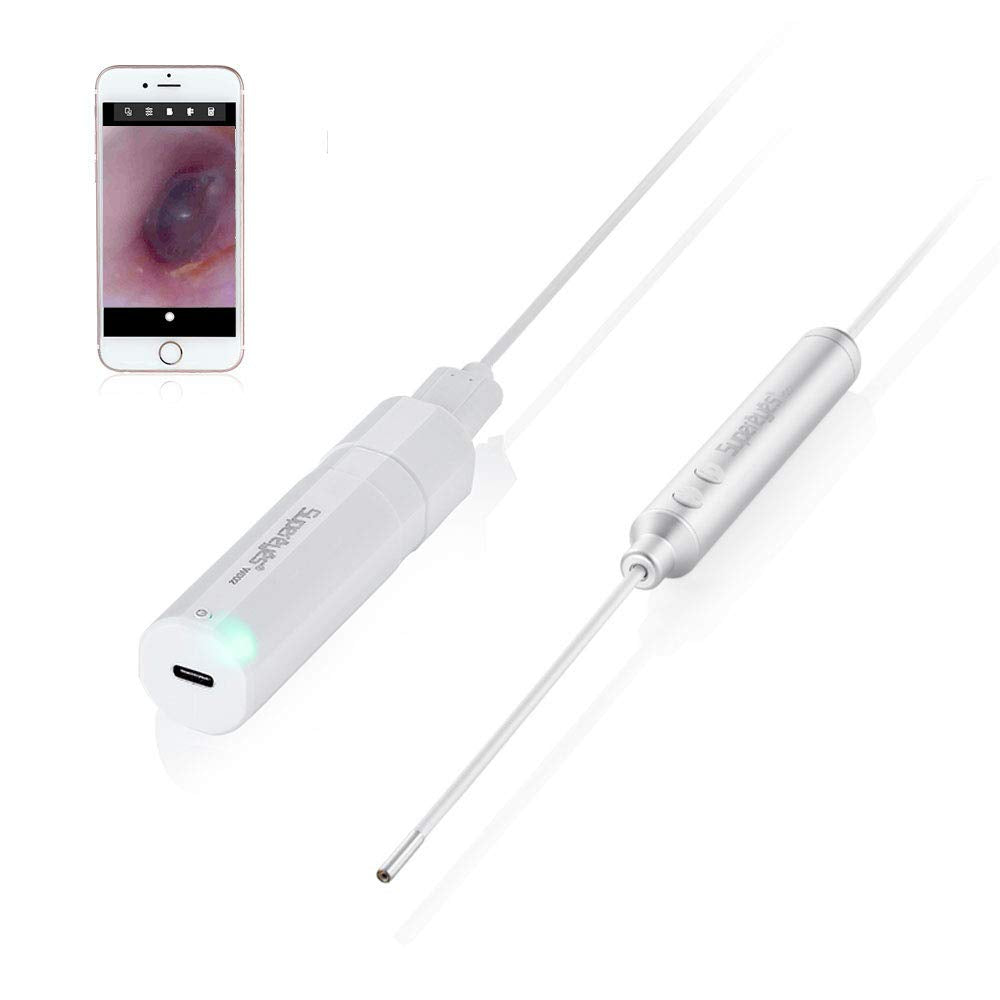 Supereyes Otoscope, Upgraded 4mm Ultra-Thin Ear Endoscope, 1.0 Megapixels HD Ear Video Inspection Camera, USB Ear Borescope Waterproof with Flexible Shaped Hose for iOS & Android Smartphone