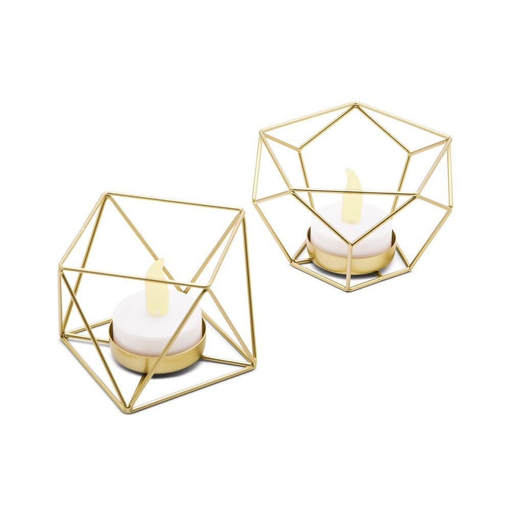 Weddingstar Small Geo Metal Tealight Candle Holder - Gold - Set of 2