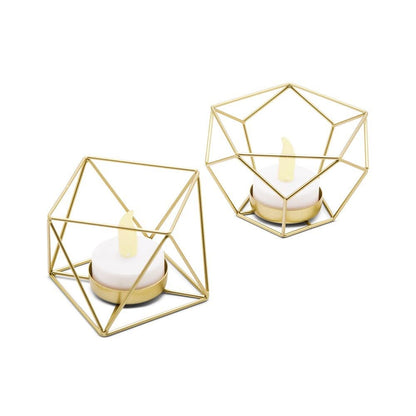 Weddingstar Small Geo Metal Tealight Candle Holder - Gold - Set of 2
