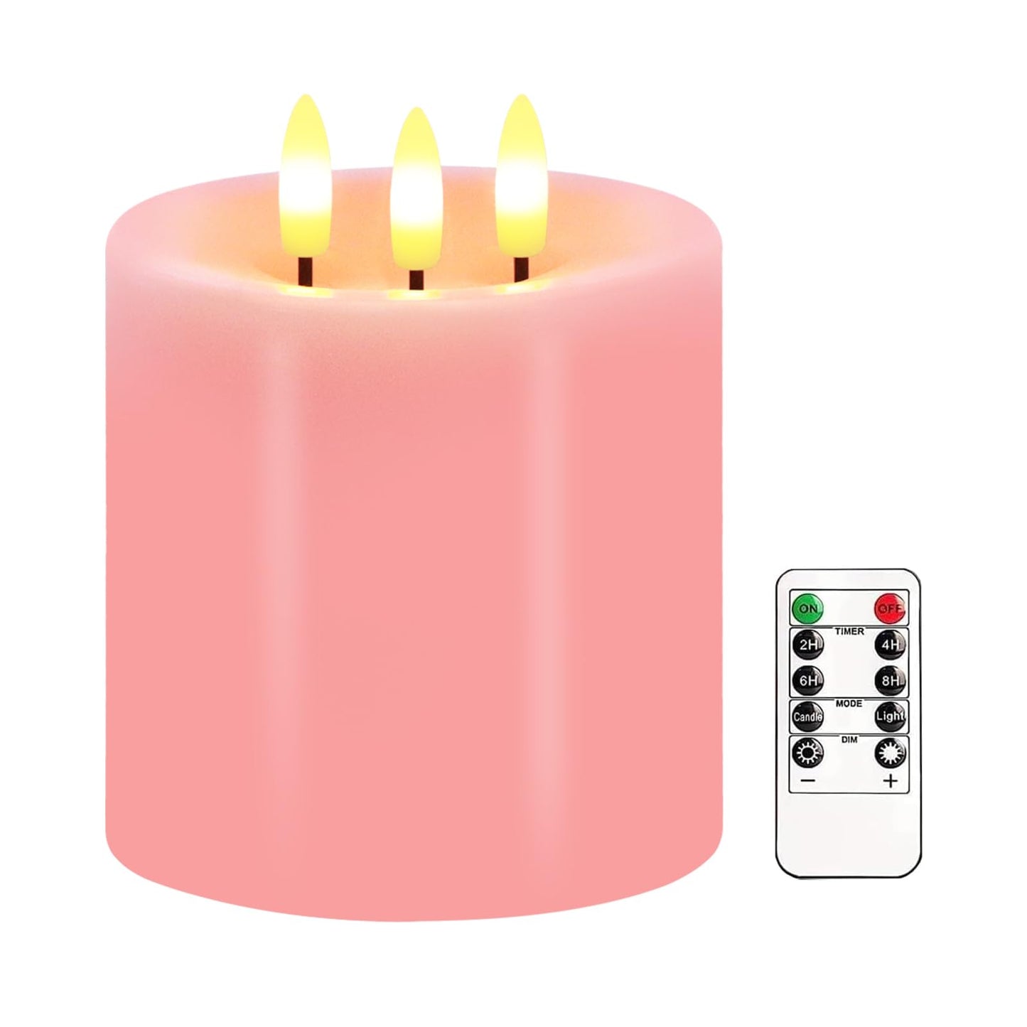 Large 3 Wick Flameless Candles, 4"x4" Flickering Flameless Candles with Remote & Timer, Dimmable Real Wax LED Candles Battery Operated, Electric Pillar Candles for Wedding Valentine's Day Decor (Pink)