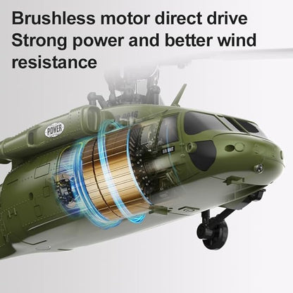 Hanll Black Hawk K200 6CH Simulation RC Helicopter with Brushless Motor Optical Flow &amp Altitude Hold One-Key Inverted Flight 2.4G Remote Control High Simulation Aerobatic Model (Green/3 Batter