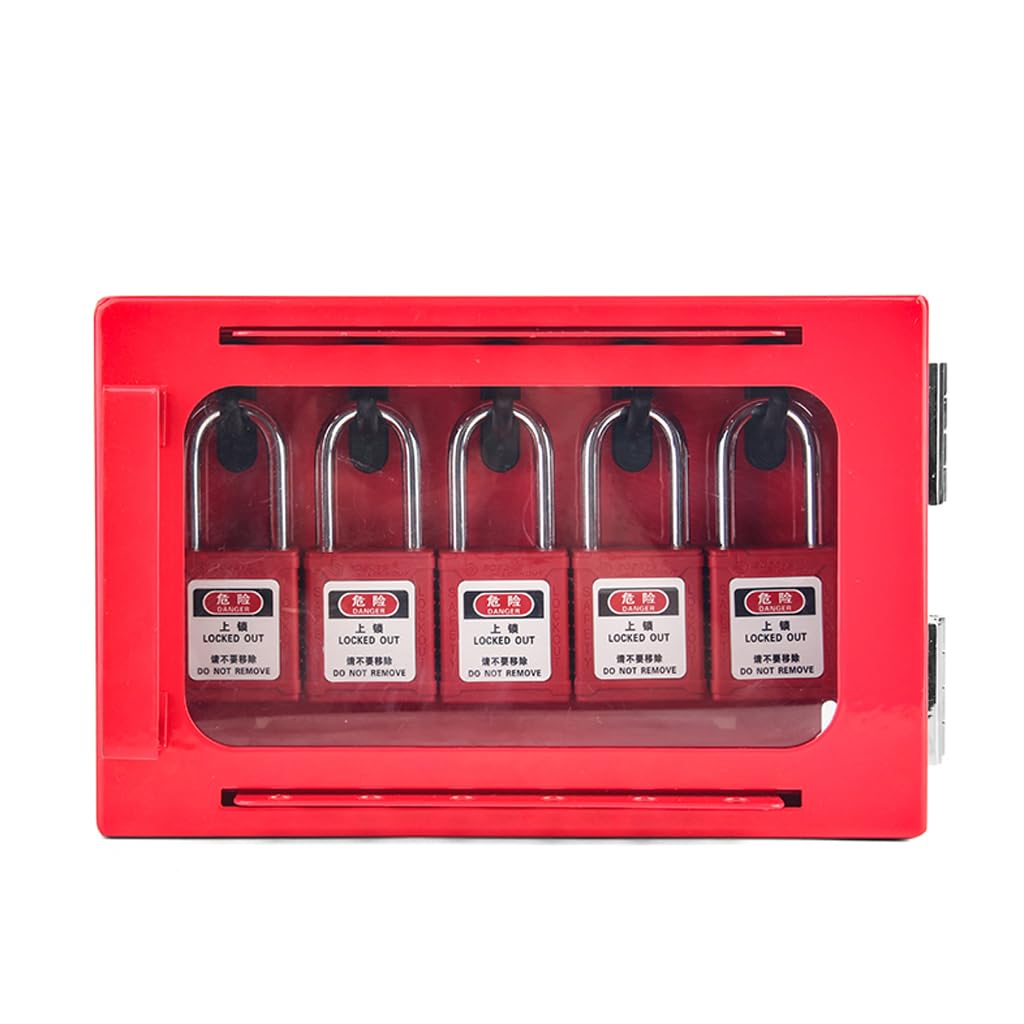 Lockout Tagout Group Lock Box, Wall Mounted Loto Lock Box, Red Padlock Box Group Station with 12 Locking Holes,Visual Acrylic Window Safety Lock Case