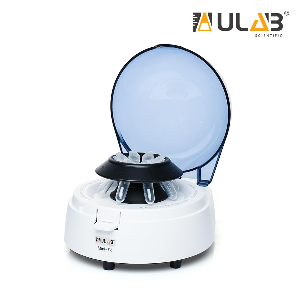 ULAB Mini Centrifuge, Lab Benchtop Micro Centrifuge 7000RPM, Low Noise, 2 Rotors for 8 x 0.2/0.5/1.5/2.0ml and 0.2mL×32 PCR Strips or 0.2mL×4 PCR 8 Strips, UMP1008