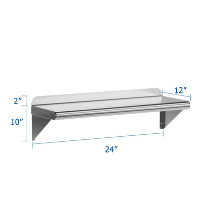DEXSO NSF Certified Stainless Steel Wall Shelf 12" x 60" with Backsplash - Heavy-Duty Commercial Grade, 180 lb Capacity - Ideal for Restaurant and Kitchen Use