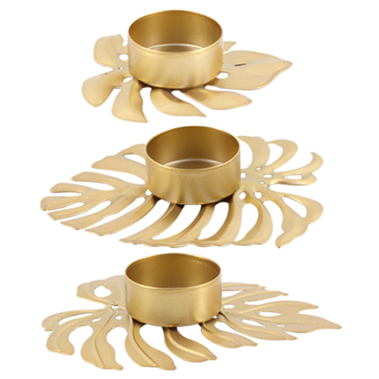 TEHAUX 3pcs Iron Monstera Leaf Candle Holders Tealight Stand Palm Leaf Design for Home Decor and Warm Ambient Lighting