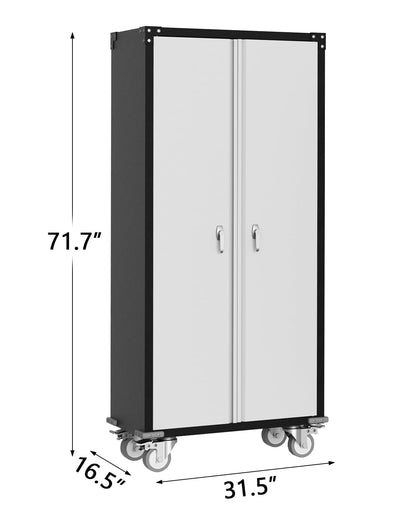 GarveeHome Metal Locker Storage Cabinet with Wheels 71" H with Doors and 2 Shelves Adjustable 4 Adjustable Feet for Home, Garage, Office, Shop