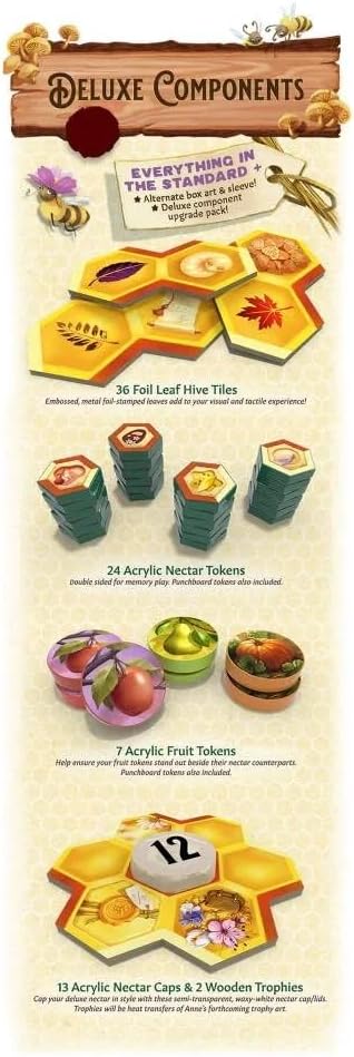Honey Buzz Fall Flavors Deluxe Edition - Premium Expansion for Honey Buzz Board Game by Elf Creek Games Autumn-Themed Strategy Game for 1–4 Players Ages 10+