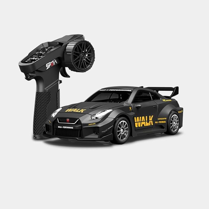 1/43 Scale RC Drift Car Mini GTR35 RC Model Car 2.4GHz 4WD RC Alloy Vehicles with Gyro &amp LED Lights for Adults Hobby Toys (Black)