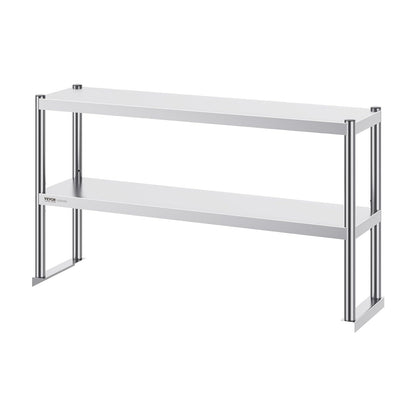VEVOR Double Tier Stainless Steel Overshelf, 12 x 72 Inch Double Deck Height Adjustable Prep Work Table for Kitchen, Restaurant and Workshop