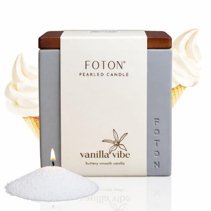 Foton Pearled Candle Le Cube Concrete Vase Set 16 Oz - Vanilla Vibe Scented - Refillable Jar Scented Candle Sand with 15 Wicks - Natural Non-Toxic Decorative Candles for Home