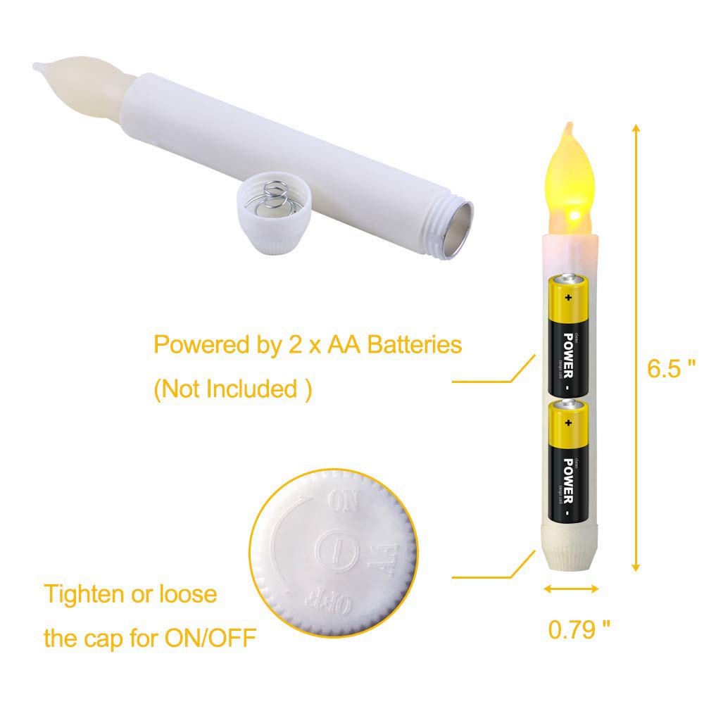 xunhuimemory 24 PCS Flameless LED Taper Candles Lights, Battery Operated Candlesticks with Warm White Flickering Flame, 0.79 x 6.5 Inches Dripless Fake Floating Taper Candles for Church Wedding Xmas