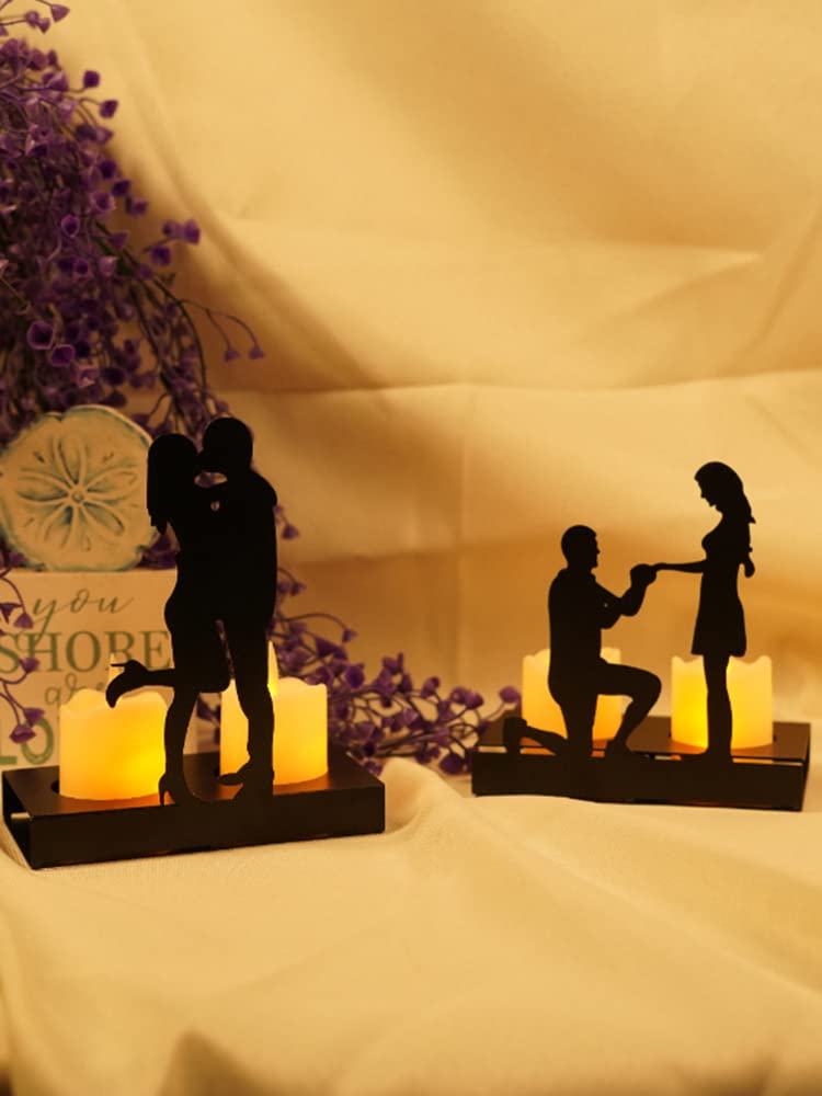 Handcrafted Iron Sculpture Candlestick Ornament, Romantic Couple Statue For Anniversaries, Decorative Modern Sculptures, Wedding Decoration Anniversary Ornament Figurine for Couples Valentine (C)