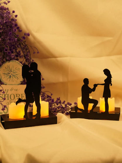 Handcrafted Iron Sculpture Candlestick Ornament, Romantic Couple Statue For Anniversaries, Decorative Modern Sculptures, Wedding Decoration Anniversary Ornament Figurine for Couples Valentine (C)