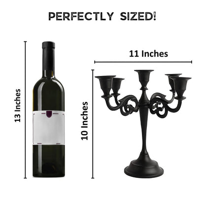 Rely+ 5 Arm Matte Black Candelabra Taper Candle Holders Decorations Indoor Kitchen Décor Table Candles Candlestick Candelabra Centerpiece Gothic Home Decor Wedding 10 Inch Tall