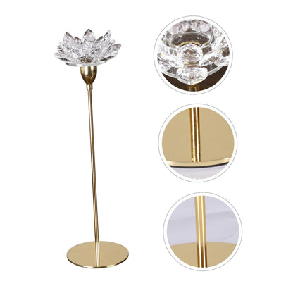 minkissy Metal Candlestick Holder Crystal Lotus Candlelight Dinner Decoration Small Gold Minimalist Dining Room Candle Stick Ornament