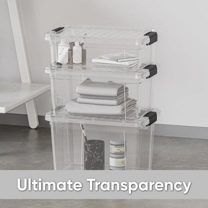 Superio Clear Storage Box with Lid, 14.7 Quart Plastic Container Bins for Organizing, Stackable Crates, BPA Free, Non Toxic, Odor Free, Organizers for Home, Office, School, and Dorm