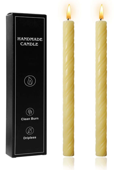 10in Spiral Taper Candles Set of 2 Pack Striped Tapered Candle,Decorative Threaded Candle for Dinner Party Wedding,Kitchen Decors,Christmas,Halloween (2, Roman Column Light Yellow, 10in)