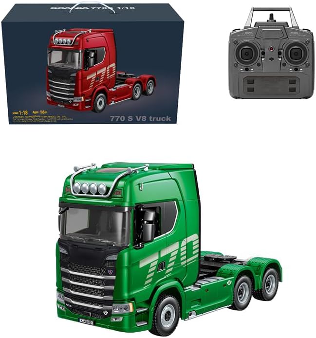 770S 1/18 RC Semi Trailer 6x4 Heavy Duty Tractor Truck with Rear Wheel Drive Adult Collectible Model (Red) (Green)