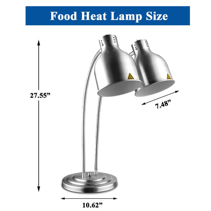 GAINTOO Dual Bulb Food Heat Lamp Restaurant Food Warmer Light Portable Heating Lamps Silver (Dual Head)