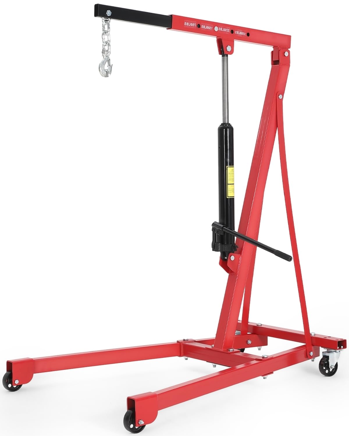 EliteEdge 1.5 Ton Hydraulic Engine Hoist, 3000 LBS Portable Shop Crane with Adjustable Telescopic Boom & 4 Casters, Heavy-Duty Cherry Picker for Garage, Warehouse, and Workshop Lifting, Red