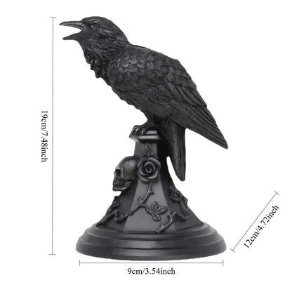 Gothic Decor Halloween Raven Candle Holder Crow Statue – Witchy Occult Home Décor,Skull Spooky Tabletop Furniture(Raven)