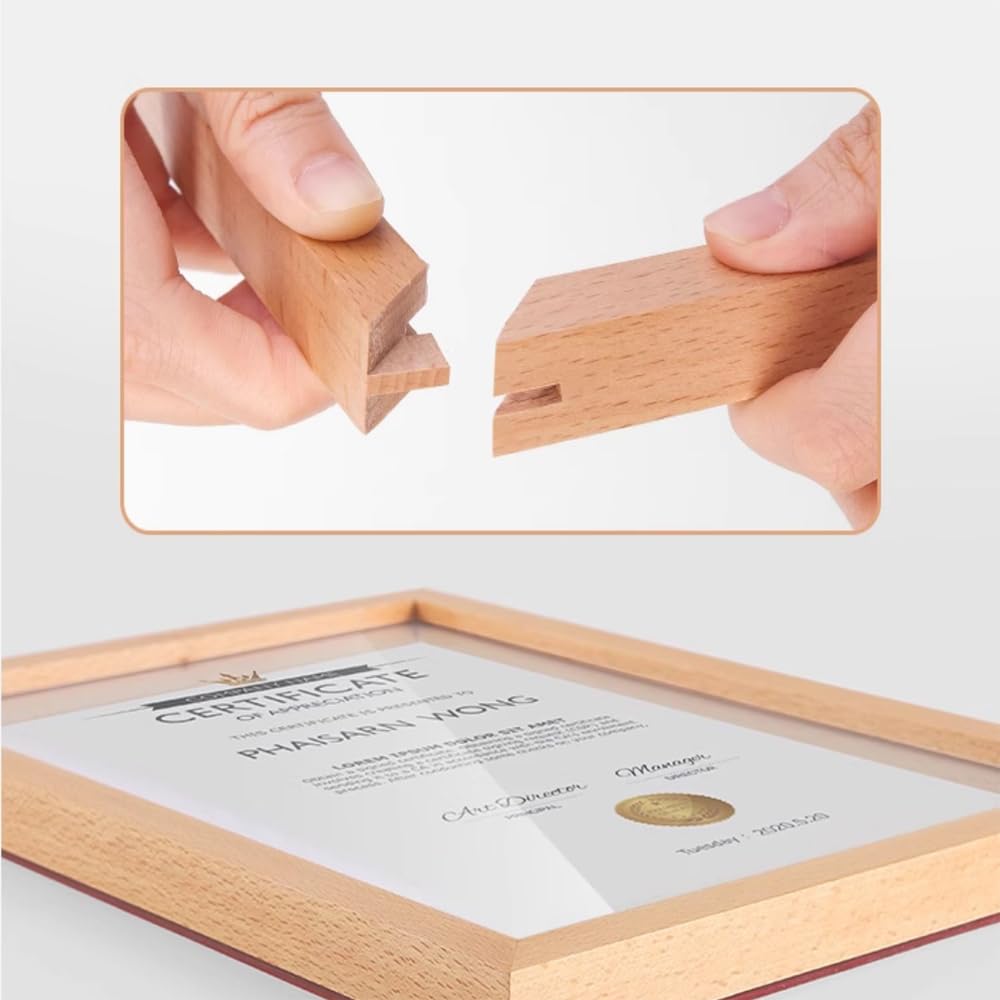ECKEK Wall Mount Acrylic Sign Holder Self Adhesive Magnetic Display Frame Clear Document Frame for Office, Store, School, Home, Wall Picture Frame (Sapele Wood A4 210×297mm/8.27×11.69inches)
