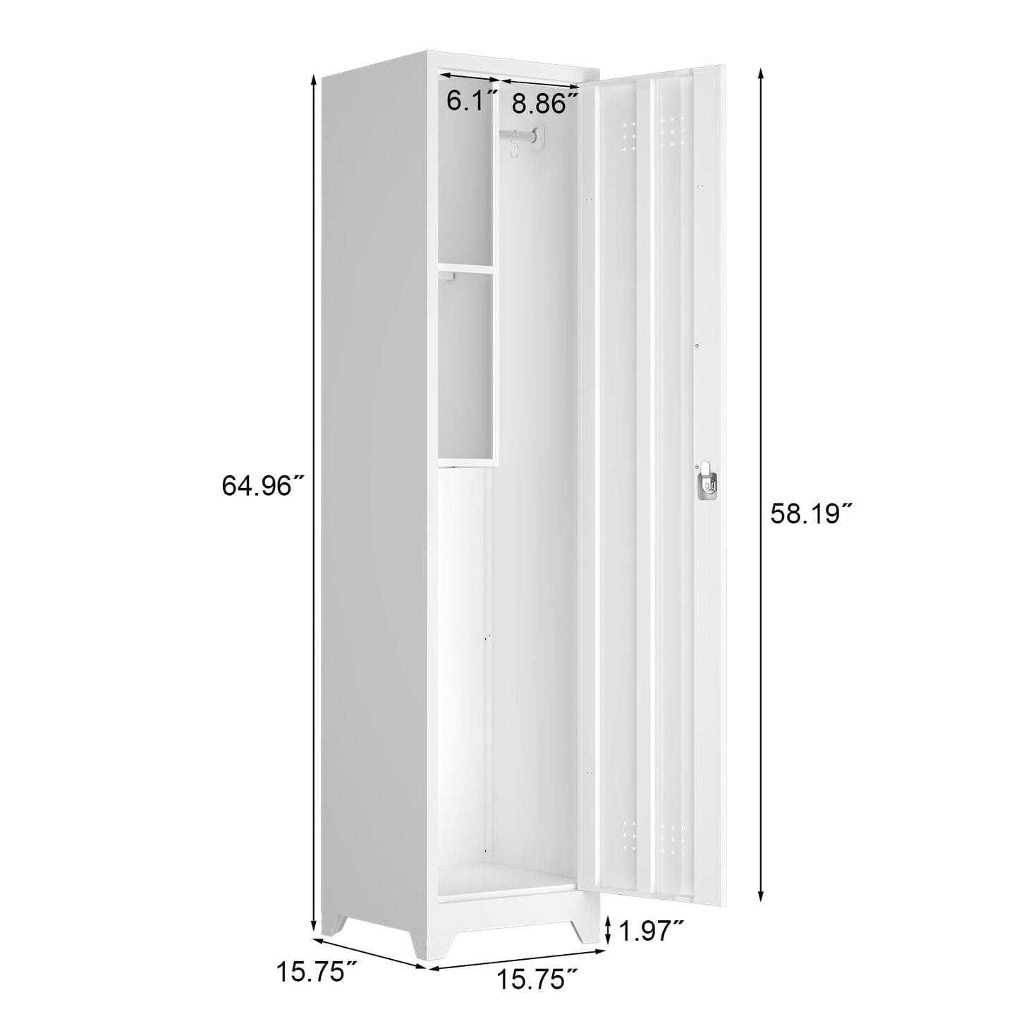 IRONFFICE Tall Broom Closet Storage Cabinet,Narrow Metal Storage Cabinets for Brooms and Mops,Slim Utility Cabinets with Doors,Broom Cabinet for Laundry,Living Room,Office,White