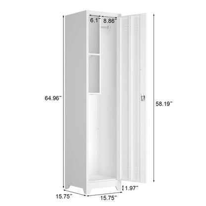 IRONFFICE Tall Broom Closet Storage Cabinet,Narrow Metal Storage Cabinets for Brooms and Mops,Slim Utility Cabinets with Doors,Broom Cabinet for Laundry,Living Room,Office,White
