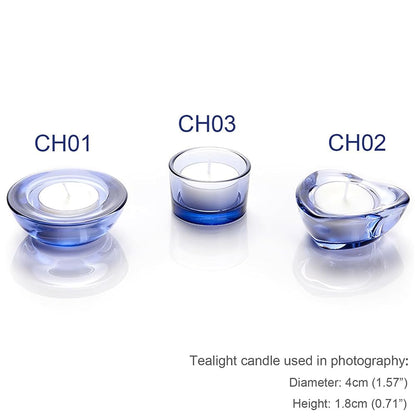 Elivia Blue Tealight Candle Holders - Set of 12, Heart-Shaped Chunky Glass Candle Holder, 2.9" Diameter - CH02 - Water Blue