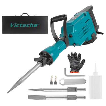 Victeche 2400W Demolition Electric Jack Hammer 65J Heavy Duty Concrete Breaker with Point and Flat Chisel