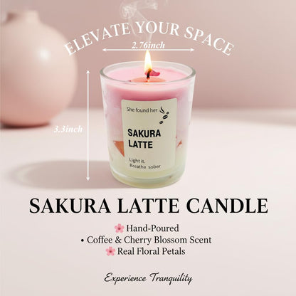 SRCVYLT Coffee Candles Glass Cup Made of Soy Wax, Jelly Candles Gifts for Women Men Coffee Lovers Room Decor (Cherry Blossom)