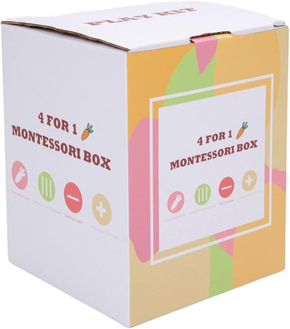 4 in 1 Montessori Play Kit Box - Cotton Swab Board Coin Box Carrot Harvest Game Matchstick Color Drop Game Montessori Toys for Babies 6-12 Months 1 Year 2 Year