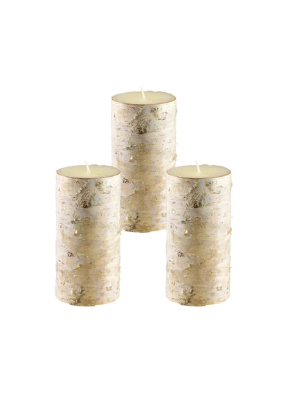 Serene Spaces Living Birch Bark Candle, Set of 3 Medium, Pillar Candle, Ideal for Weddings, Parties, Events, Restaurants, Home Decor, 3" Diameter & 5.75" Tall