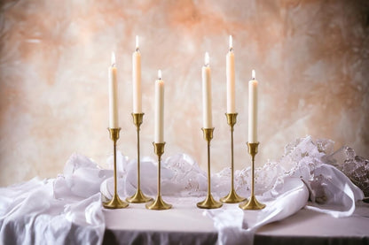 Gold Candlestick Holders Set of 6 – Elegant Metal Taper Candle Holders for Table Centerpieces, Weddings, Home Decor – Modern Gold Candle Stands for Dining Room, Parties