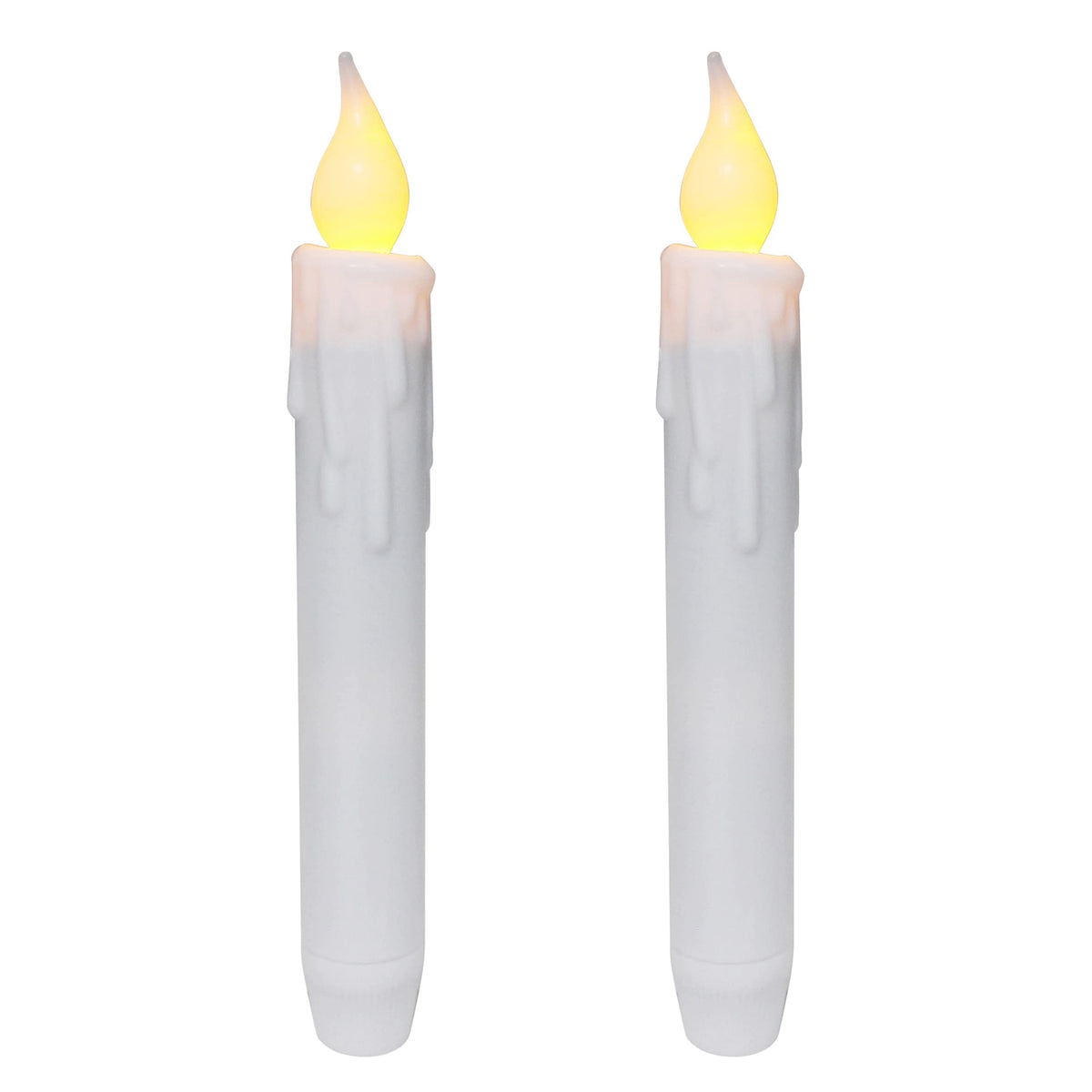 CVHOMEDECO. Flickering Taper Candles LED Drip Flameless Candles, Battery Operated with Timer, White, 6-3/4 Inch, Set of 2