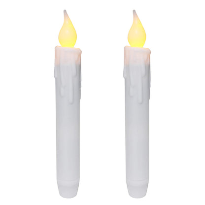 CVHOMEDECO. Flickering Taper Candles LED Drip Flameless Candles, Battery Operated with Timer, White, 6-3/4 Inch, Set of 2