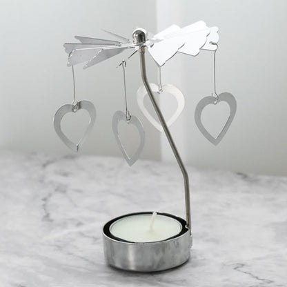 TOYANDONA Rotating Metal Candle Holders 2pcs Romantic Five-Point and Love-Shaped Designs, Desktop Candle Spinner Ornament for Home Decoration and Festival Table Display