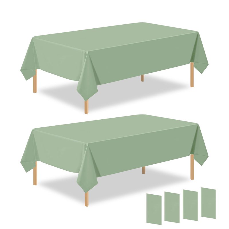 PUSAEN 4 Pack Sage Green Plastic Table Cloth Disposable Rectangle Tablecloth 54 x 108 Inch, Sage Green Plastic Table Covers for Birthday Wedding Banquet Picnic Holiday Party Decorations