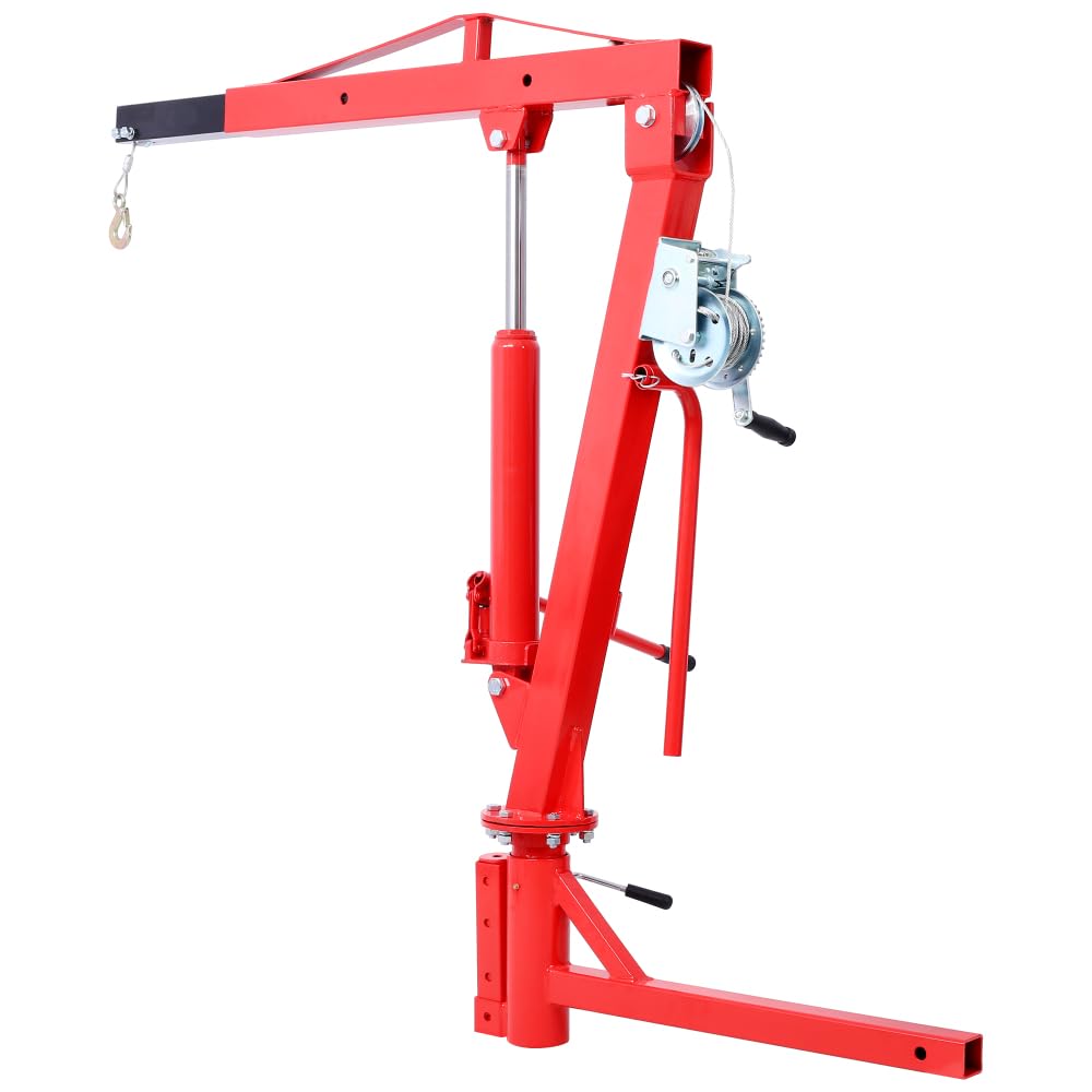 Truck Bed Crane with Hitch Mount Lift, 500Lb Hydraulic Pickup Truck Hitch Crane, 2" Receiver Engine Hoist, Foldable Red Jib Lifting System for Loading Dock PWC Trailer, Professional Shop Tool