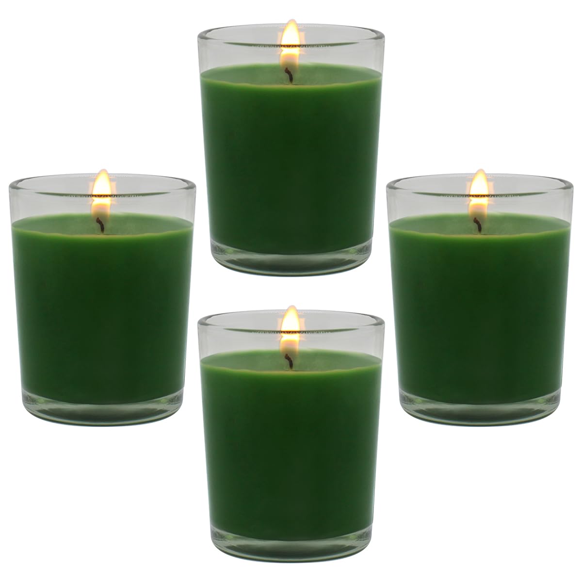 4 Packs Unscented Green Votive Candles in Glass, 2 Inch Natural Soy Wax Scentless Candles for St. Patrick's Day Wedding Party Home Holidays Relaxation Spa, 12-15 Hour Burning Time