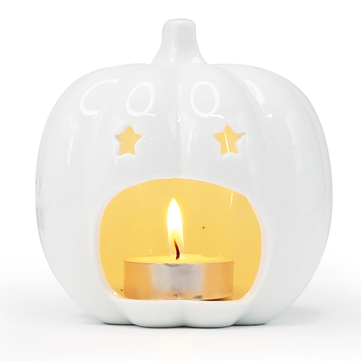 Ceramic White Pumpkin Candle Holder, Halloween Decor Candlestick Holder with Star Hole for Halloween Party, On a Desk at Work, Home Decoration, Daughter Girlfriend Mother Gift