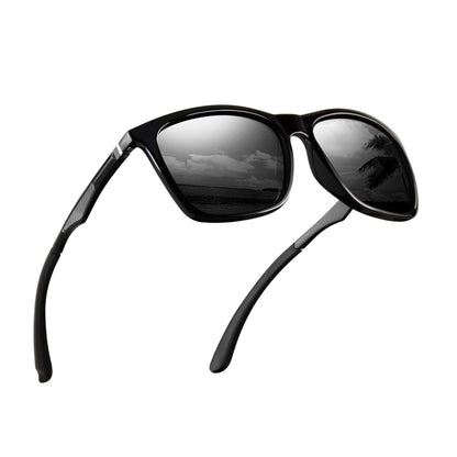 Polarized Sunglasses for Men Aluminum Mens Sunglasses Driving Rectangular Women Sun Glasses (Grey Lens/Black Frame)