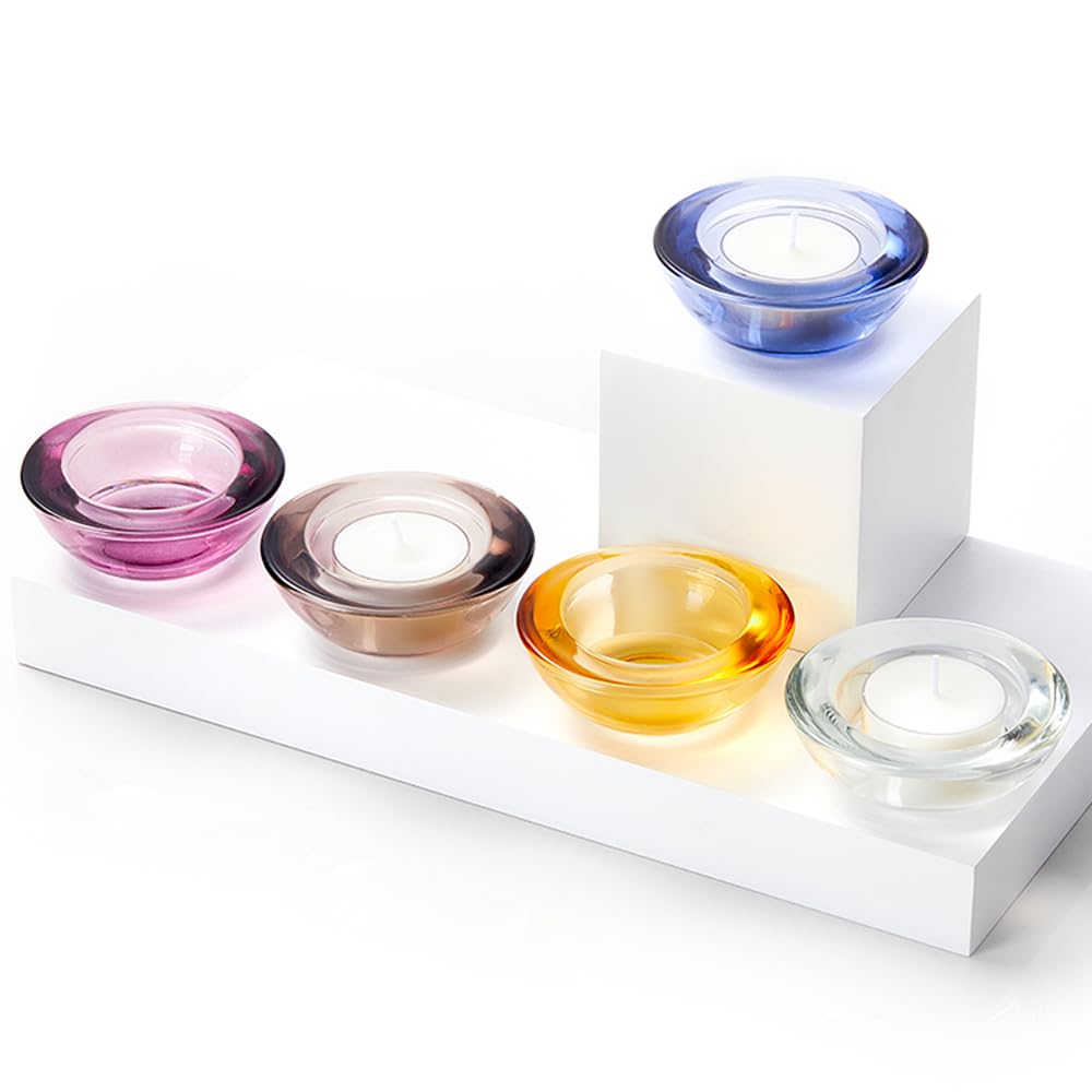 ELIVIA Grey Tealight Candle Holders - Set of 12, Round Chunky Glass Candle Holder, 3" Diameter - CH01 - Tea Grey