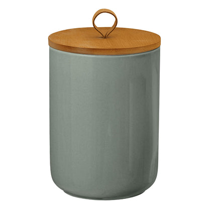 Jueison Large Ceramic Storage Jars, Modern Elegant Highly Polished Airtight Gorgeous Storage Canisters with Wooden Lid Food Storage Jar for Kitchen Spice Tea Vanilla Sugar Coffee Beans (Light grey)