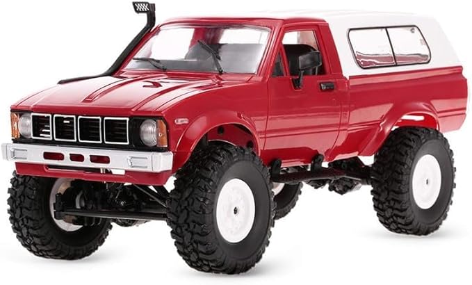 YIKESHU RC Rock Crawler WPL C24 RC Truck 4x4 1/16 RC Crawler Off Road All Terrain Car Proportional Throttle Steering Hobby RC Climb Semi Truck LED Light RTR Trailer (Red)