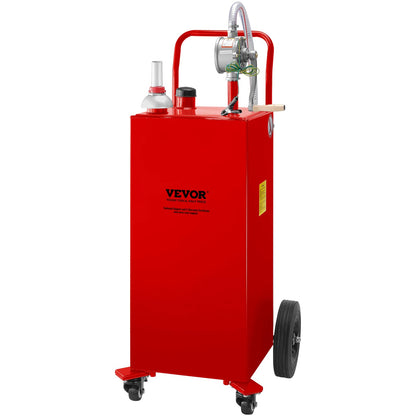 VEVOR Fuel Caddy 35 Gallon, Gas Storage Tank on 4 Wheels, with Manual Transfer Pump, Gasoline Diesel Fuel Container for Cars, Lawn Mowers, ATVs, Boats & More, Red