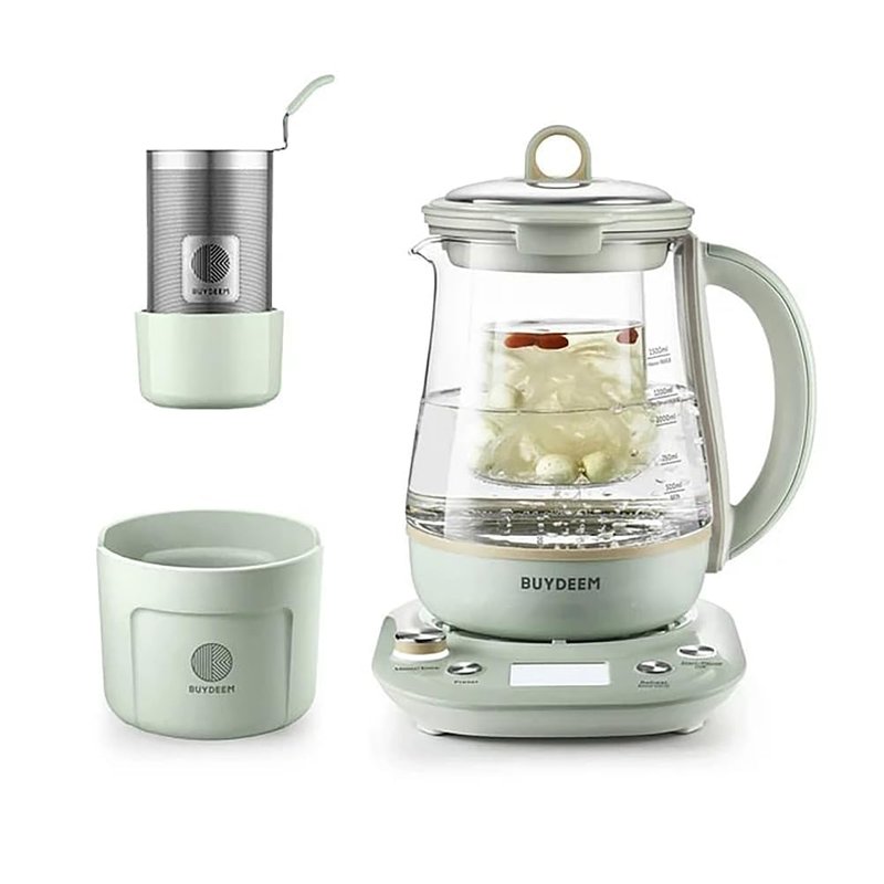 BUYDEEM Health Pot K2763 Lite, Glass Electric Kettle for Tea & Coffee, Hot Water Boiler and Wamer with Stew Pot, Temperature Control, Green, 1.5L